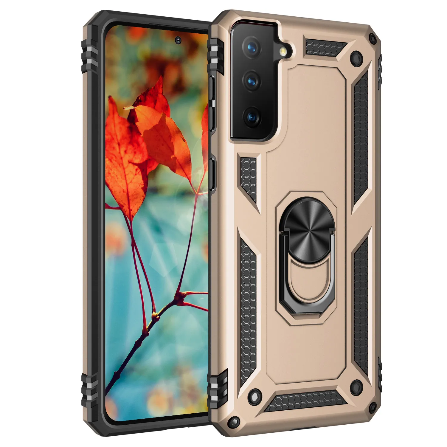 حالات الهاتف المغناطيسية للسيارة لشركة Samsung Galaxy S21 S20 Fe S10 Note 10 Plus 20 Ultra Metal Finger Ring Cover Armor