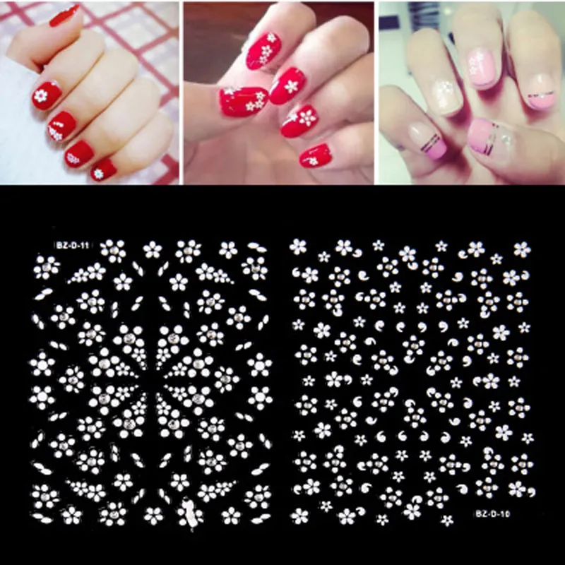 3D White Flower Design Nail Art Decorations Stickers Adesivi Unghie Steam Punk Women Manicure Transfer Tool Nail Wraps