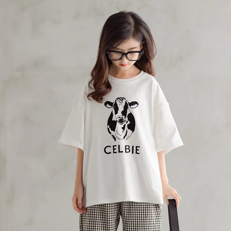 Zomerkleding voor meisjes Outfit Cartoon T-shirt met geruite broek Tweedelige set Koreaans casual katoenpakken Teen Clothing 220507