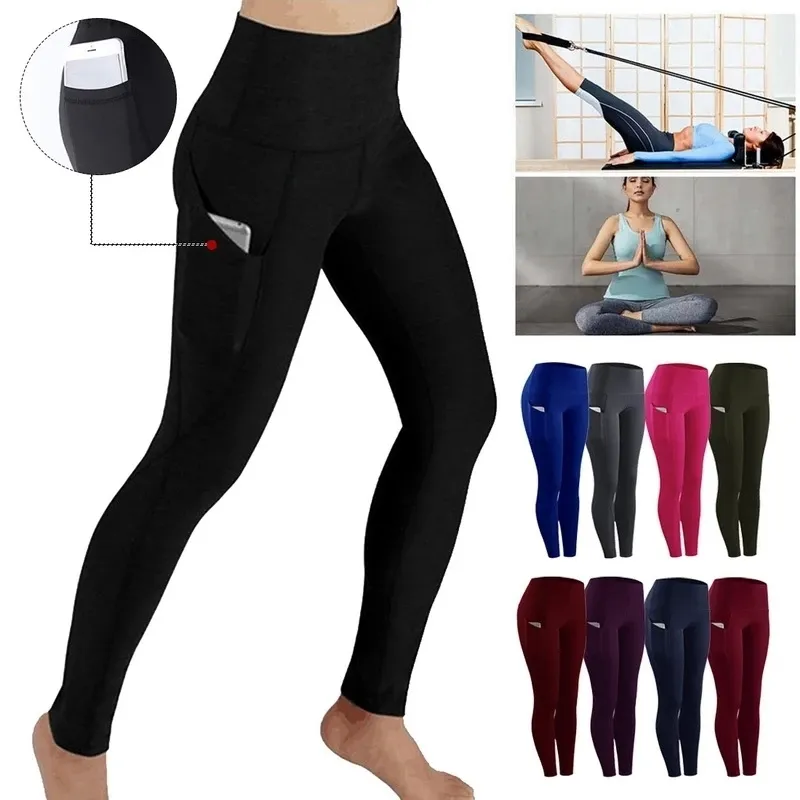 Yüksek bel legging Cepler Fitness Dipler Kadınlar için Hızlı Try Sport Pantolon Egzersiz Yoga Pantolon 220622