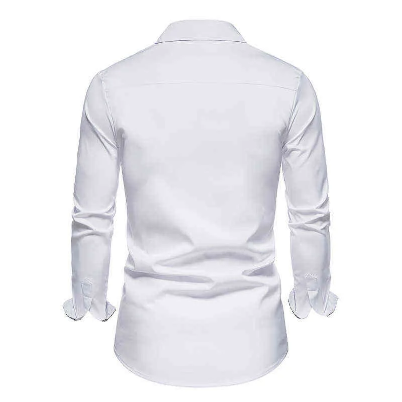 Mens Business Casual Social Shirts Brand Slim Fit Long Sleeve Dress Shirt Män Knacka ner Chemise Homme Camisas HOMBRE XXL L220704