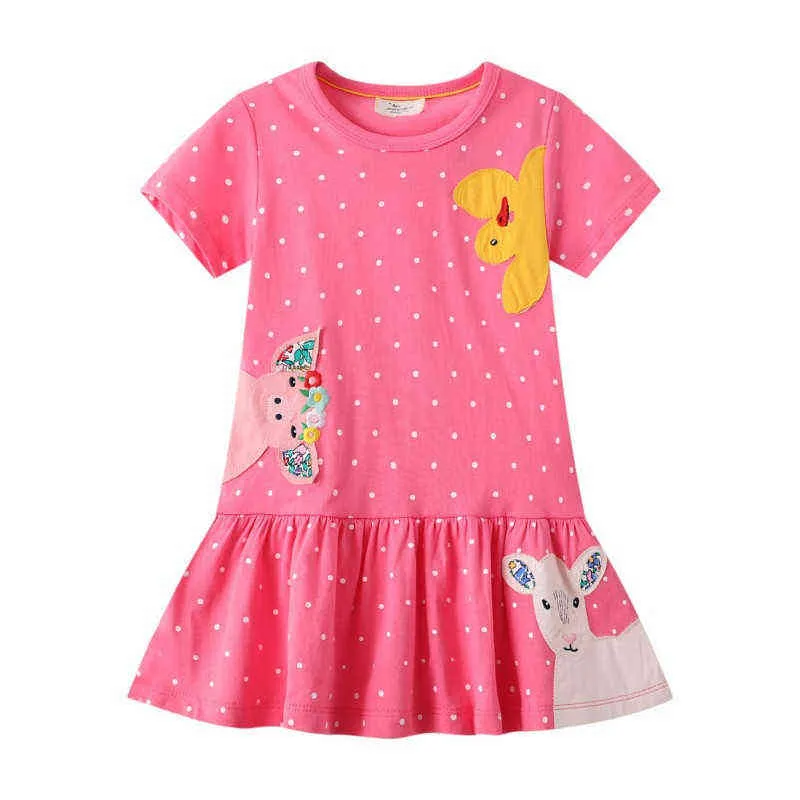 Jumping Meters Sommer Prinzessin Mädchen Kleider Tiere Flamingo Print Baumwolle Kurzarm Kinder Kleider Kinder Kostüm G220518