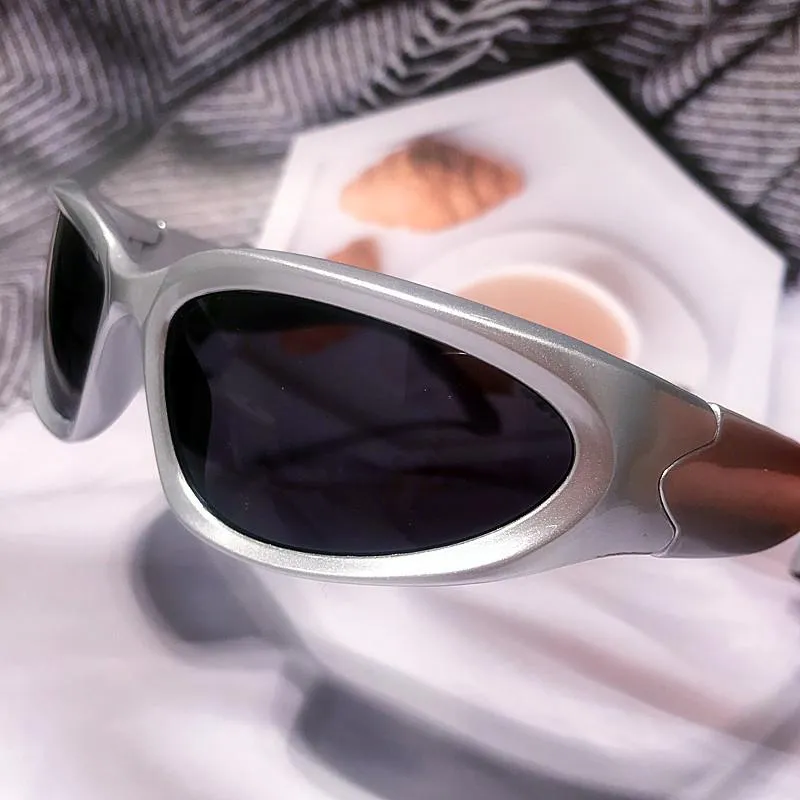 Okulary przeciwsłoneczne Ins steampunk dla kobiet srebrne lustro owalne okulary słoneczne mężczyźni vintage hip hop punk