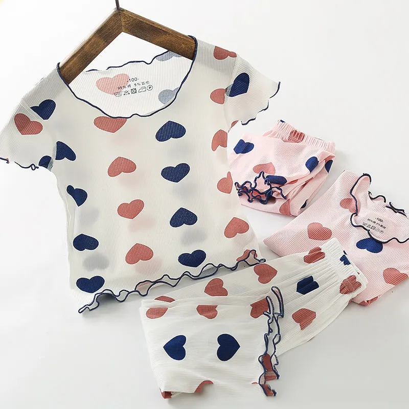 Ensembles de pyjamas pour enfants d'été Love Pijamas pour filles Vêtements de climatisation Vêtements de nuit pour tout-petits Ensembles de vêtements pour la maison 220706
