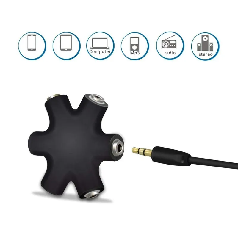 3.5mm Écouteur Audio Splitter 1 Mâle à 5 Femelle Câble 5 Voies Port Aux Musique Son Sortie Câbles Stéréo Casque Extension