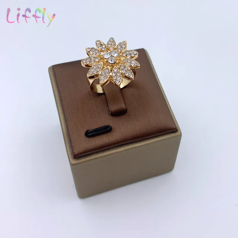 Liffly Fashion Bridal Necklace Jewelry Sets Bracelet Crystal Earrings Dubai Gold for Women Wedding Ring Set 220812