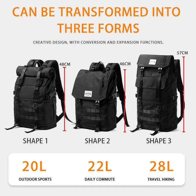 Backpack Style Bag3 em 1 conversível à prova d'água de grande capacidade masculino Mulheres rolam o top 15.6 Laptop Teen Male School Bag 220723