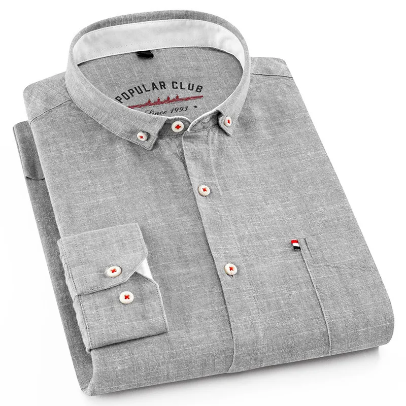 Haute qualité hommes coton lin à manches longues chemises boutonnées été Standard Fit décontracté blanc confort doux hommes marque 220324