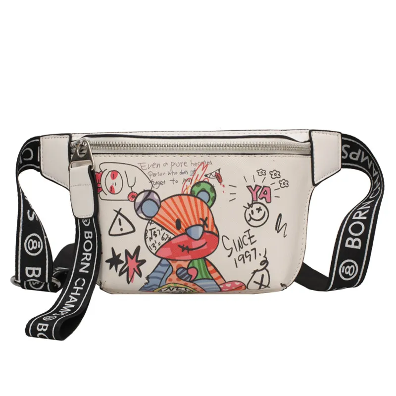 Niedliche Bären-Graffiti-Tasche für Damen, Sommer, neue trendige Ins-Studentin, wilde Messenger-Brusttasche, Sport-Taillentasche235B