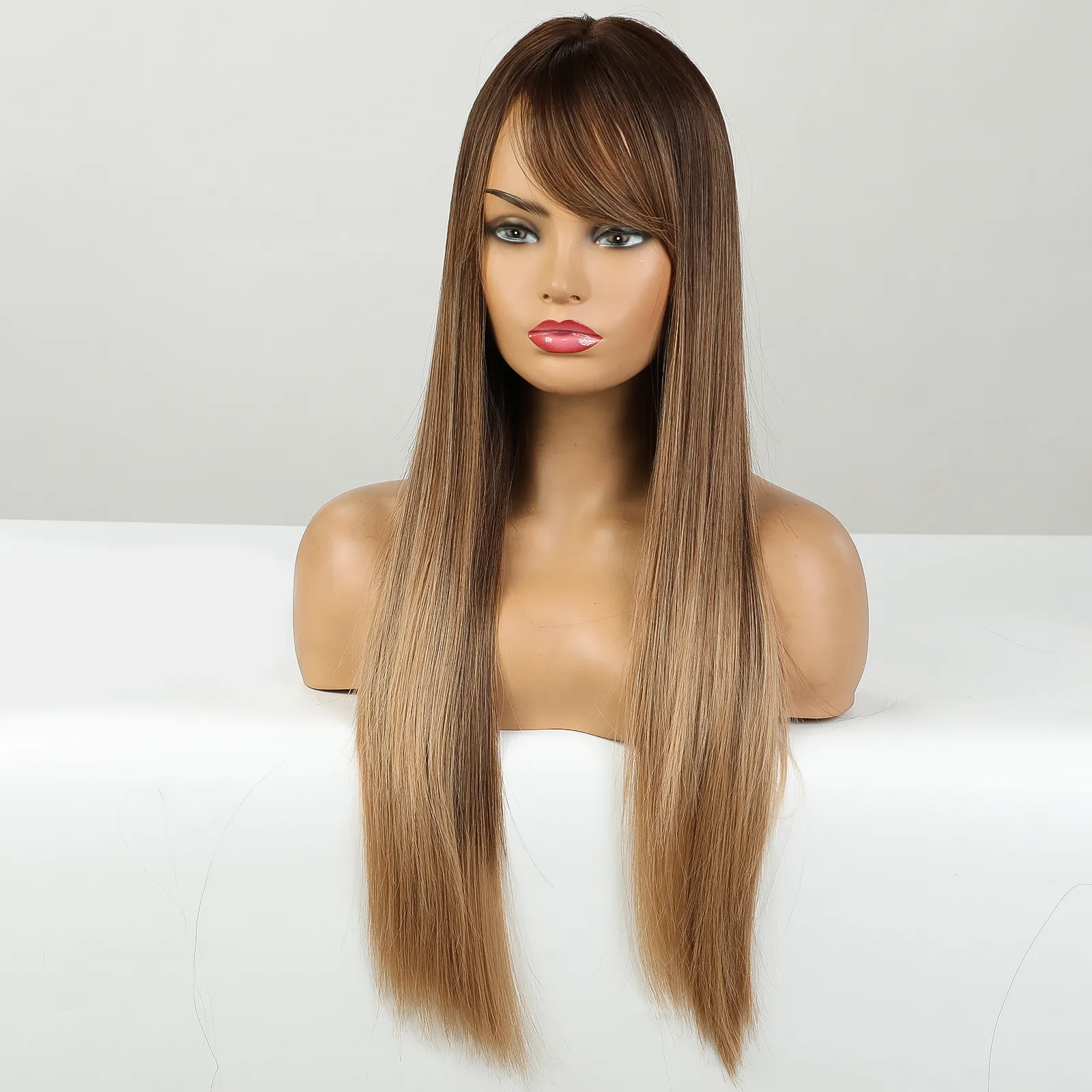 Long Straight Synthetic Wigs Ombre Brown Blonde Wig With Side Bangs For Women Cosplay Daily Party Heat Resistant Fiber Fake Hairfactory dire