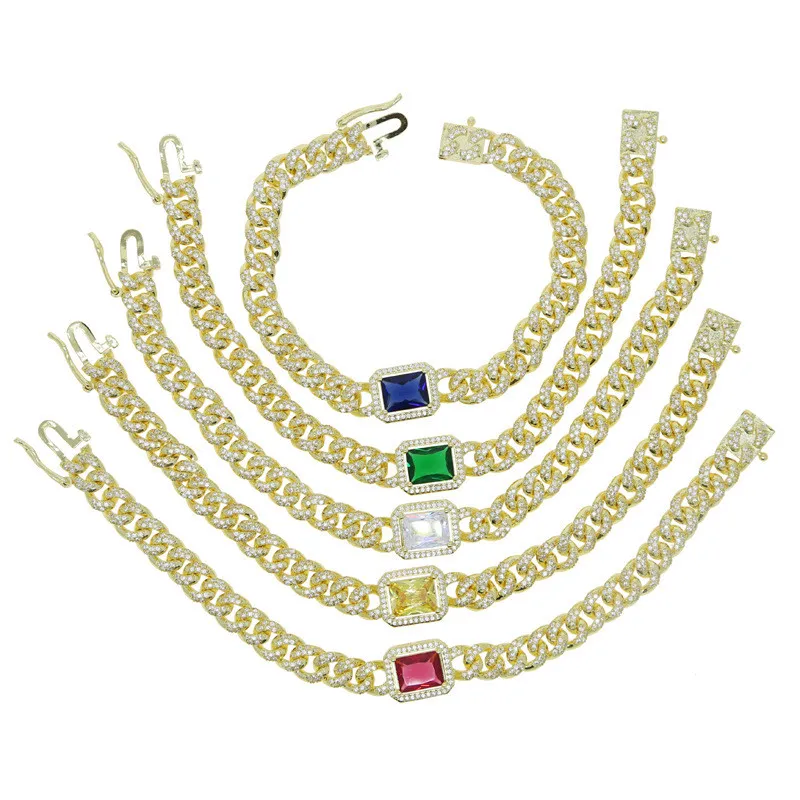Europe et Amérique 18k Jaune Gold plaqué Bling Cz Cuban Bracelet Link Chain pour hommes Femmes de mariage Gift 306X