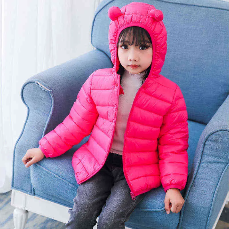 1-5 anos de menino de menina de inverno de menina de inverno Down Cor sólida cor com capuz quente e com capuz