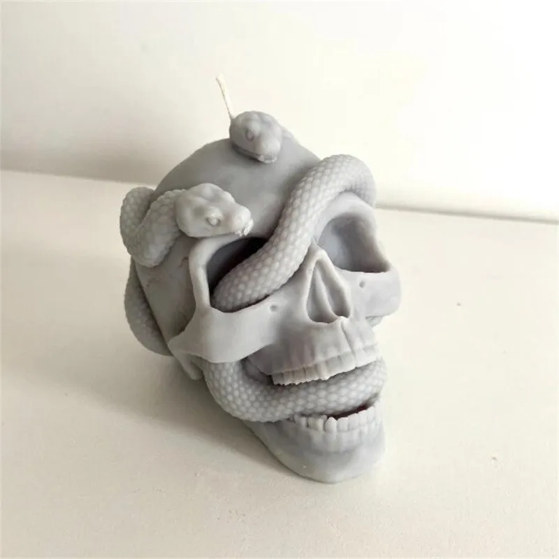 Skull Snake Head DIY Epoxy Resin Form Dubbel Silikon s Halloween Haunted Horror House Skrivbordsdekor ljus 220721