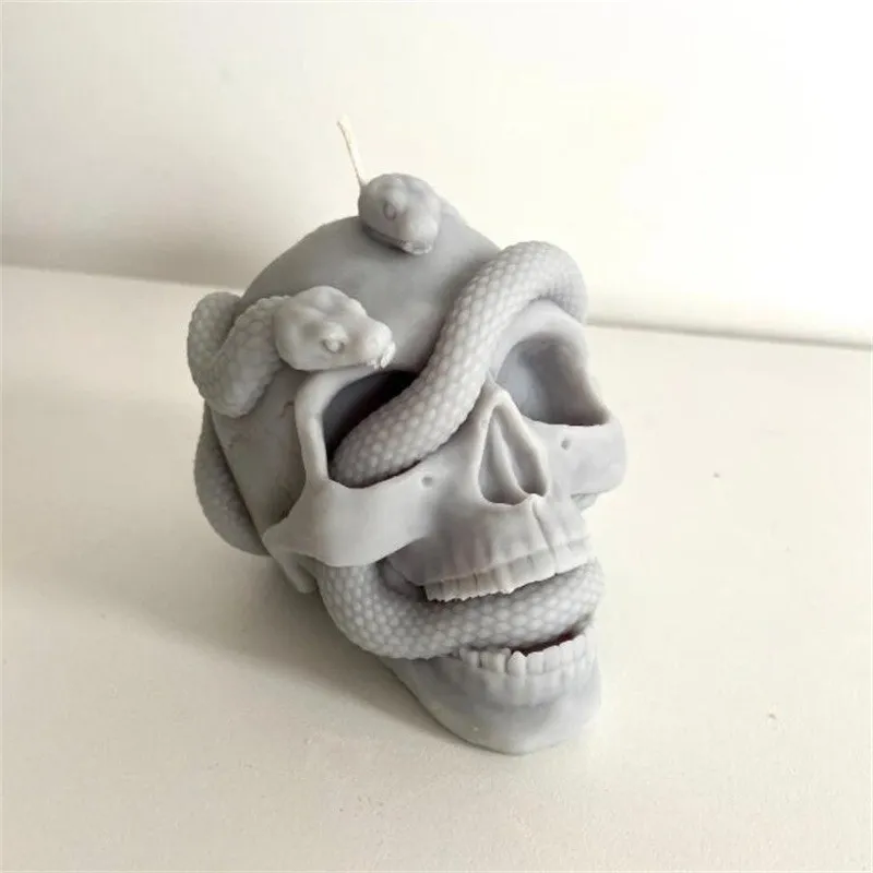 Skull Snake Head DIY Epoxyhars Schimmel Dubbele Siliconen s Halloween Haunted Horror Huis Bureau Decor Kaars 220721