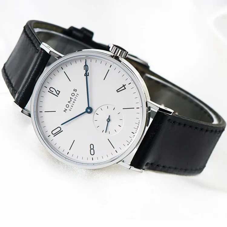 Top Nieuwe NOMOS 8mm Wijzerplaat Luxe Heren Horloges Onafhankelijke Seconden Stalen Kast Lederen Horloge Kwaliteit Horloges297T