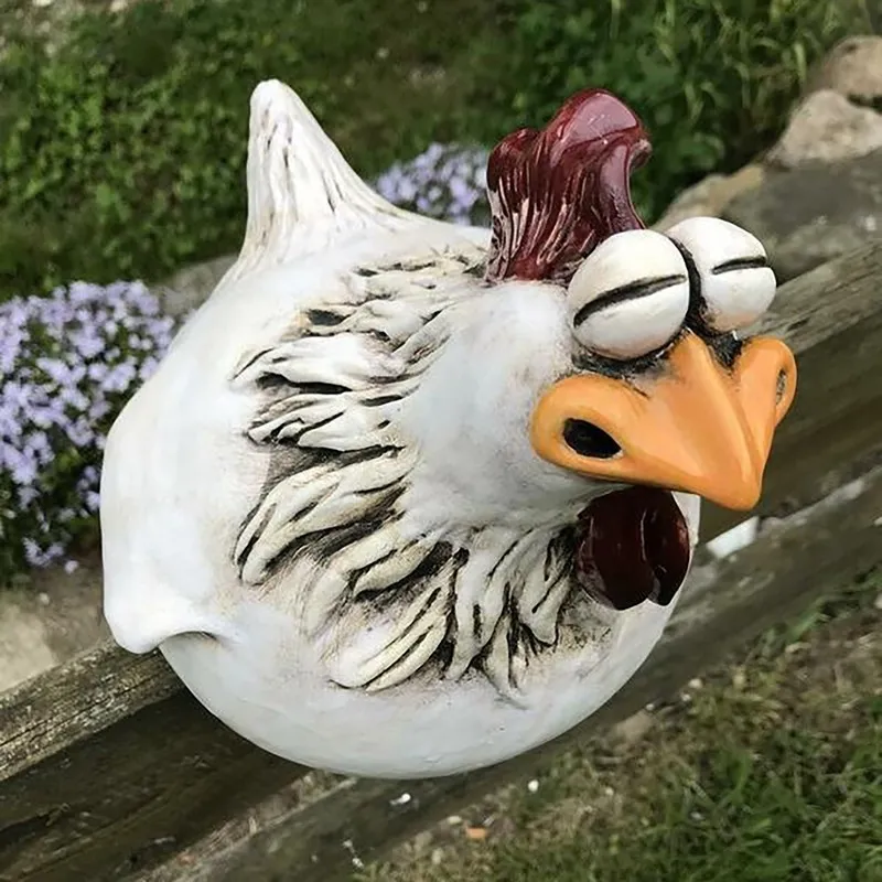 Funny Chicken Fence Decor Statues Resin Garden Farm Yard Hen Sculpture Art Craft Courtyard Housewarming Home Decoration 220721