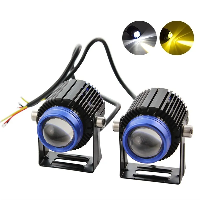 دراجة نارية جديدة للسيارة LED LED LED LED LENS LENS WORTH SPOTIGHTS WHITE Yellow Dual Colors 6000k Low Low Beam for Motordike Scooter