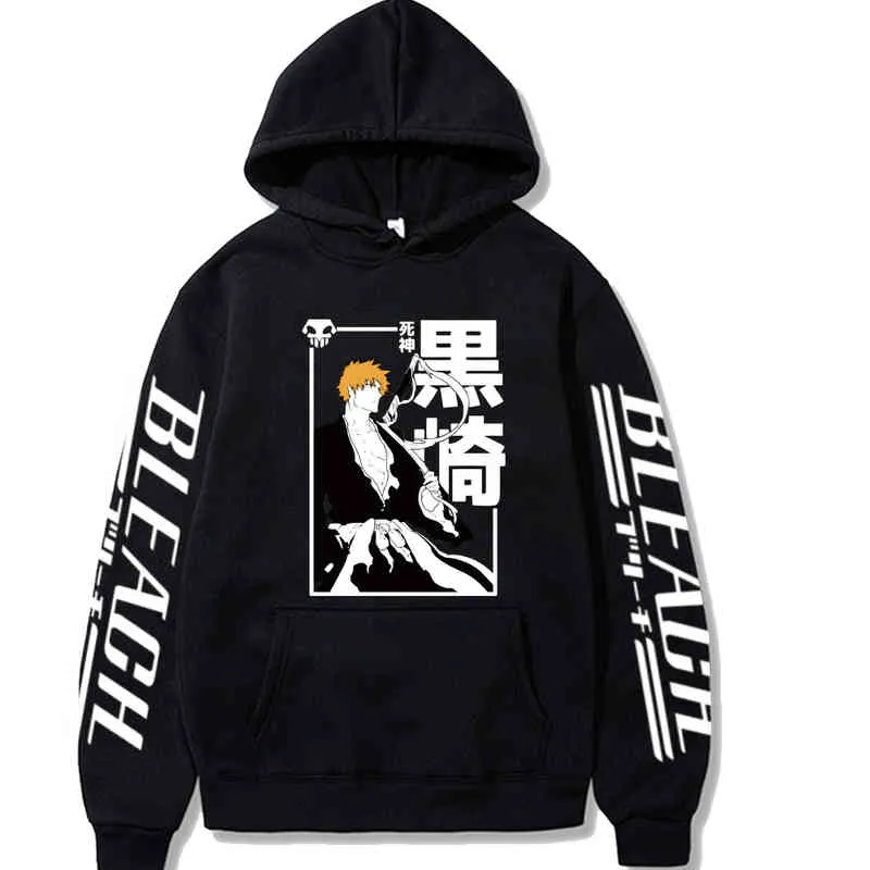 Felpa con cappuccio Anime Bleach Kurosaki Ichigo Felpe stampate Pullover sportivo casual da uomo e da donna