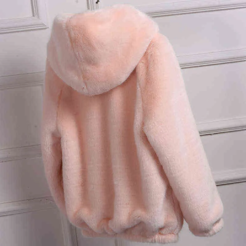 Rabbit Imitation Fur Winter Grass Mink Faux Coat Ladies Hooded Autumn With Hood Jacket T220716