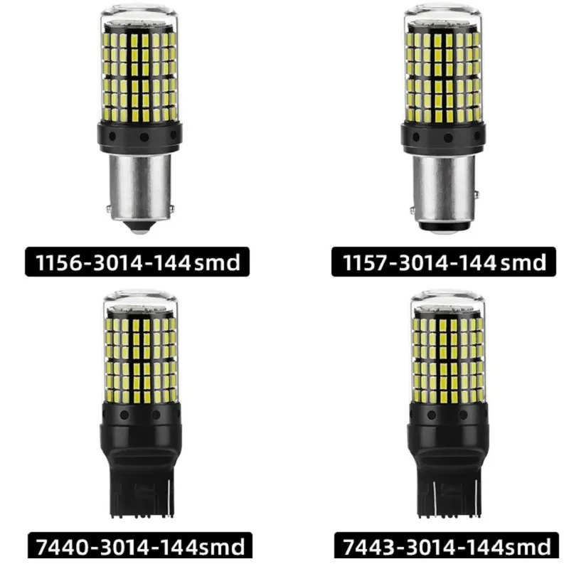 جديد 1156 BA15S P21W BAU15S PY21W LED T20 7440 W21W P21/5W 1157 BAY15D LED LED 144SMD CANBUS LAMP لضوء الإشارة 12 فولت