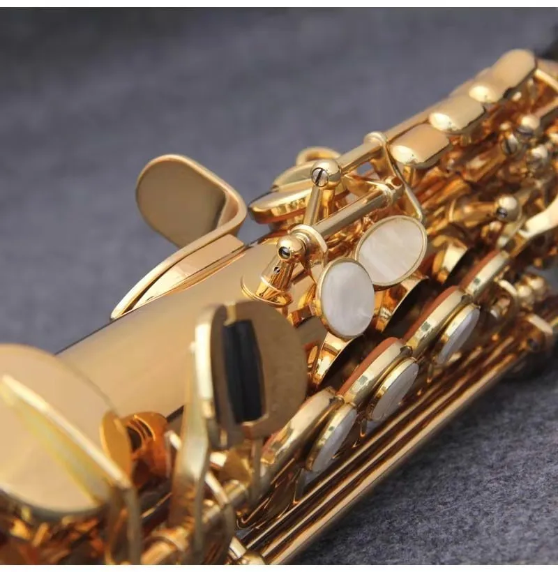 Laiton plaqué or tube droit aigu saxo soprano B-key saxophone professionnel instrument de musique haut de gamme saxo soprano