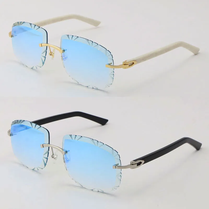 Whole T8200762 Randlose schwarze weiße Plank-Sonnenbrille Damenbrille Unisex-Sonnenbrille Fahren Metallrahmenbrille 18K Go190W