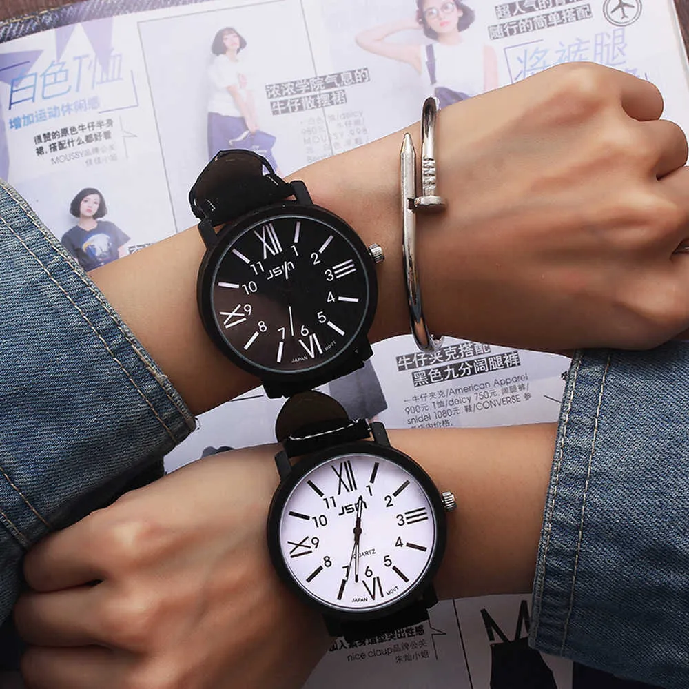 Romantische Große Zifferblatt Leder Band Uhr Mode Niedlichen Armbanduhr Männer Uhr Quarz Uhren Frauen