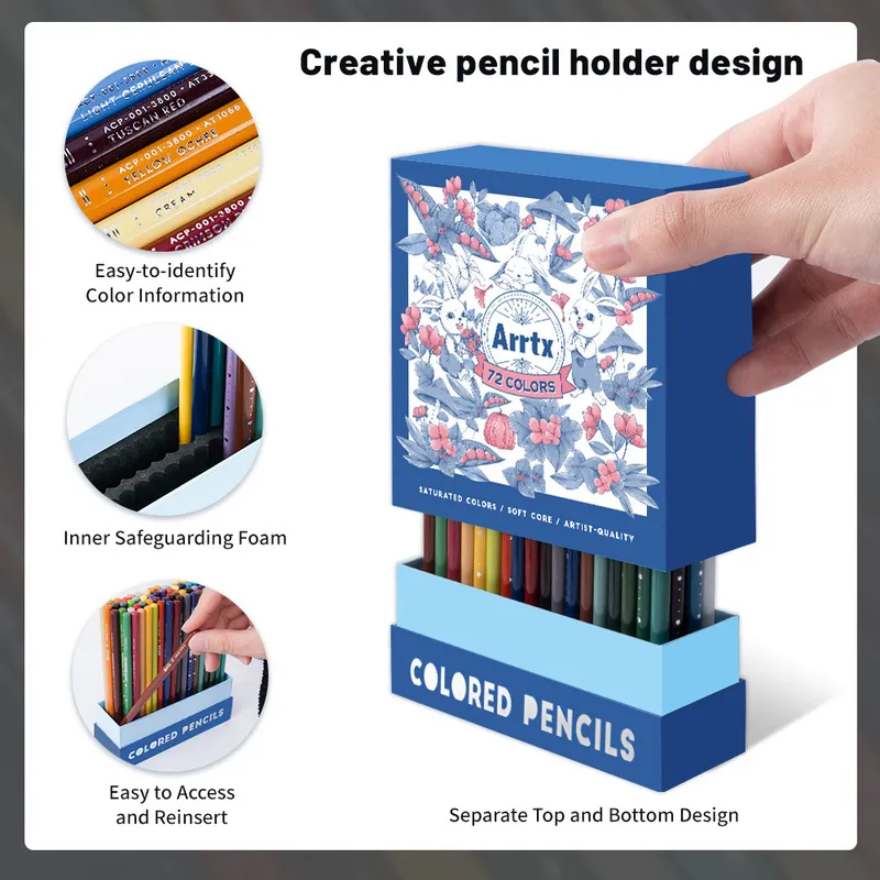 Arrtx Artist 72 Färgpennor Set med skyddande vertikal Insert Box Organizer Premium Soft Leads Bright Color for Ritning 220722