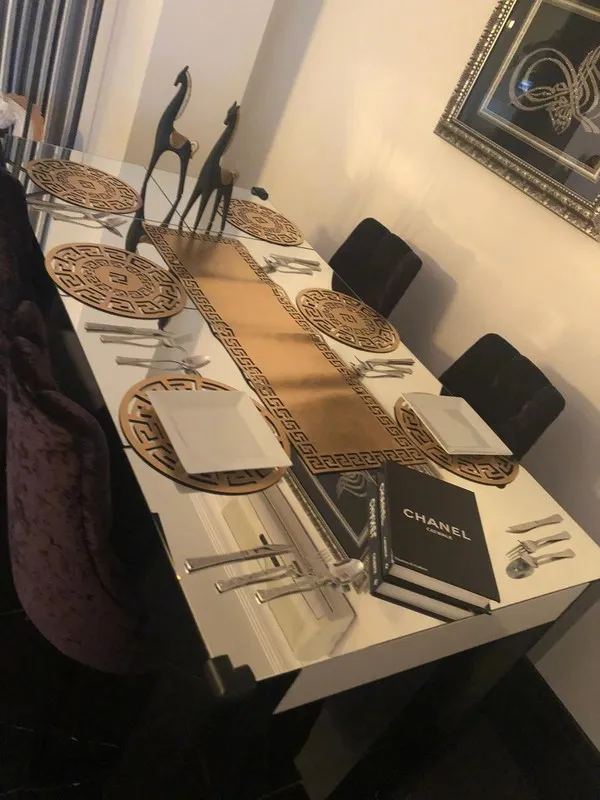 Conjunto de caminhos de mesa luxuosos 6/8 pessoas, caminhos de mesa dourados e prateados, toalhas de mesa modernas para casa, utensílios de mesa, decoração de jantar, decoração de mesa de casamento, 220414