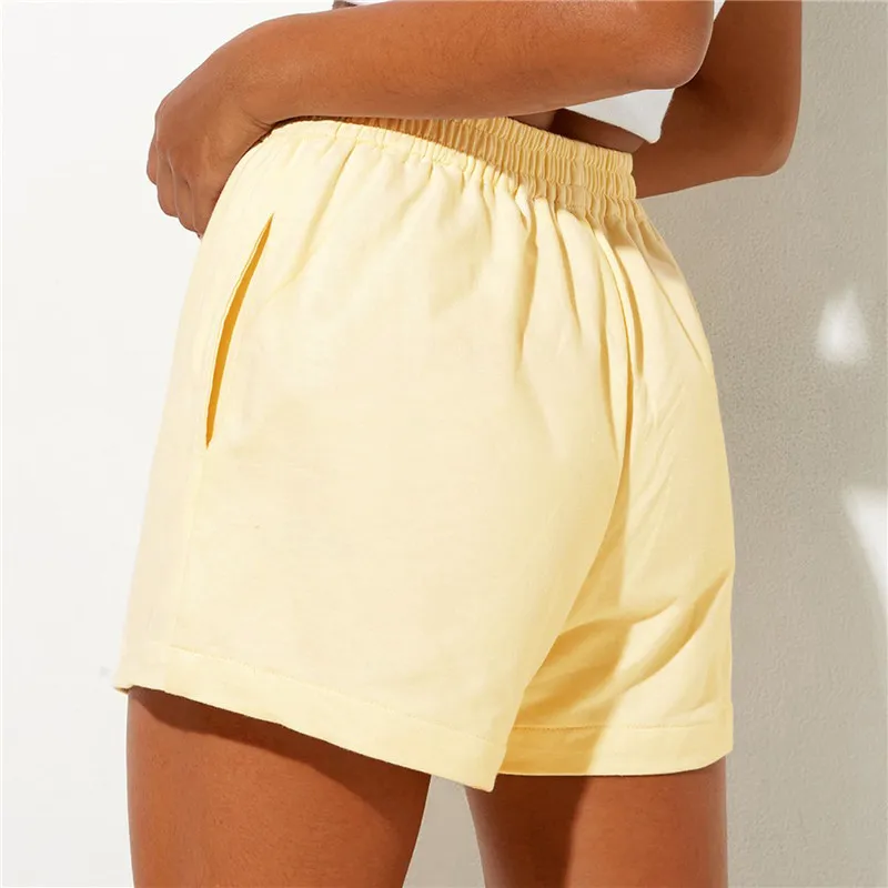Women Summer Casual Shorts Solid Color High Waist Elastic Loose Wide Leg Short Pants Sports Sweatpants Female Bottoms 220525