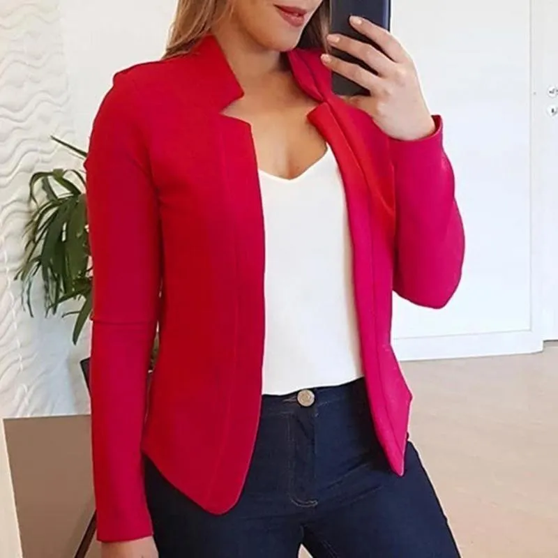 Solid color Women Blazer Plus Size All-match Jacket Suit Polyester Office Suits Jackets Outerwear For Business 220402