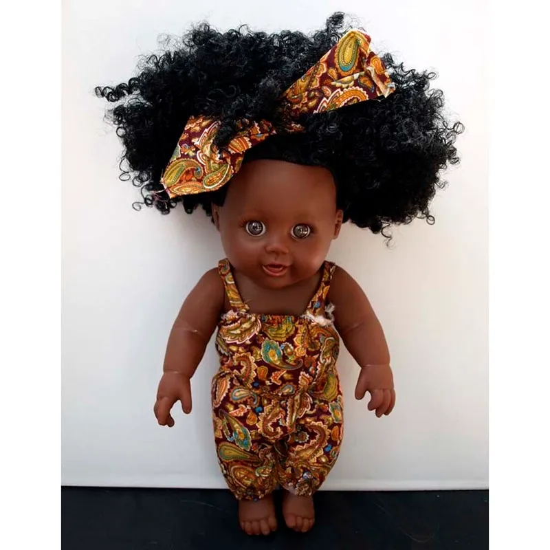 12inch African American Doll Black Baby Girl Figuren met hoofdband Orange Rompers spelen poppen voor kinderen perfect cadeau 220329248Q