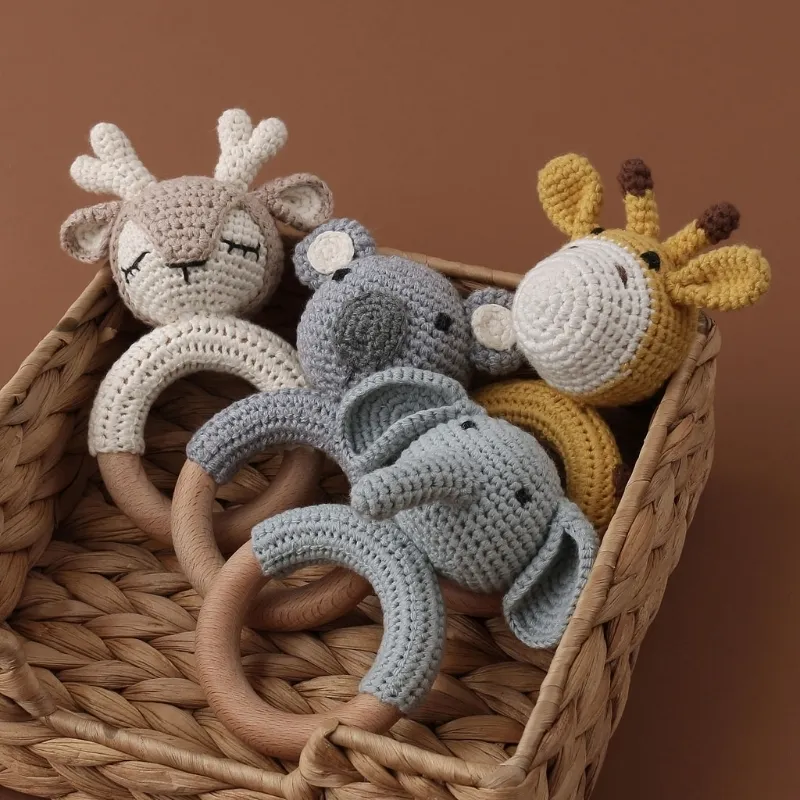 Sonagli Mobiles Legno Crochet Bunny Rattle Toy BPA Free Wood Ring Baby Massaggiagengive Roditore Baby Gym Mobile Sonagli nati Giocattoli educativi 220909