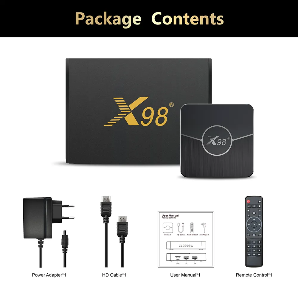 X98 PLUS AMLOGIC S905W2 TV4 Android 11 4G 64 GB Wsparcie H.265 AV1 WIFI BT5.0 Media Player X98Mini 4 GB 32 GB Zestaw Top Box