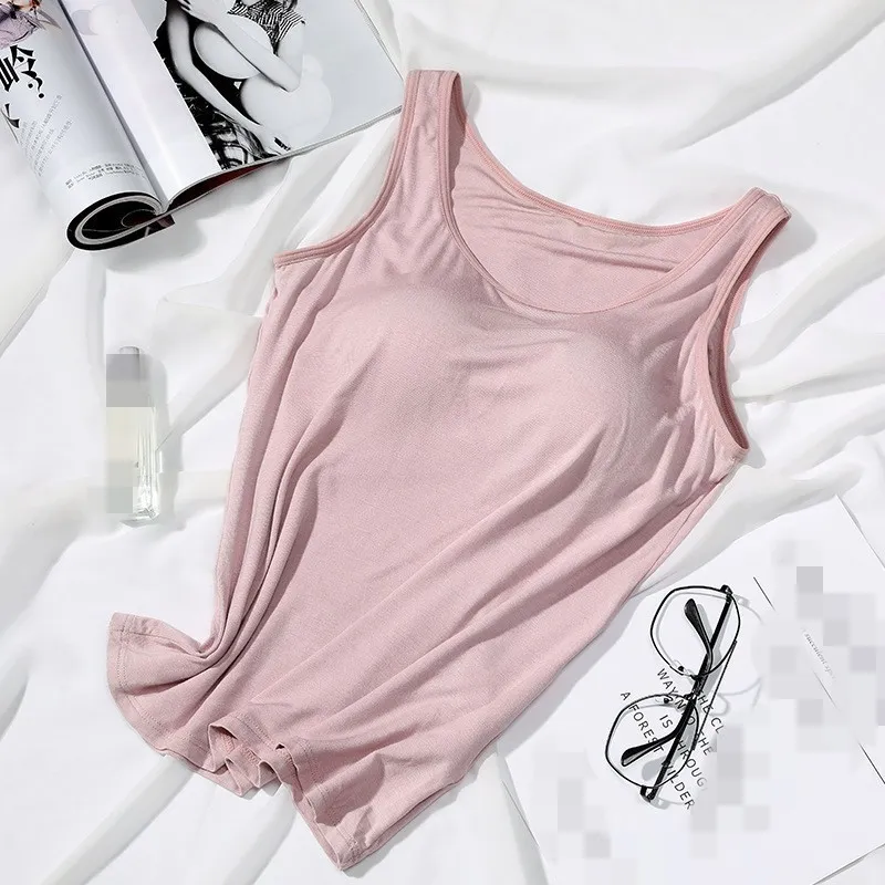 Blouse Built In Bra Padded Tank Tops Shirt Modal Underwear Plus Size Female T-shirt Breathable Camisole Women's Summer 220316