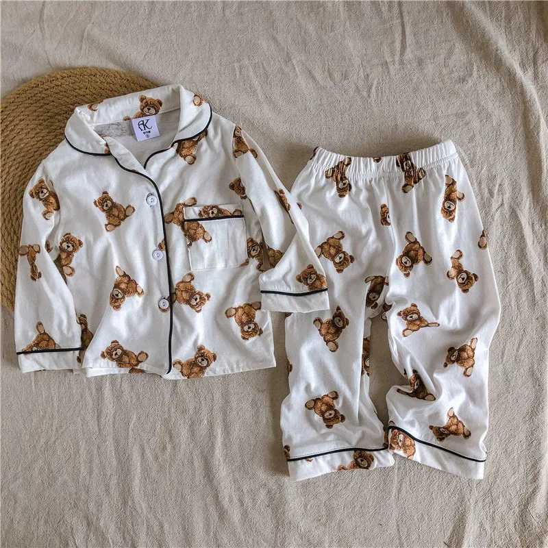 MILANCEL Spring Kids Pajama Set Boys Bear Suit Cotton Sleeperwear Kids Indoor Clothes 220706