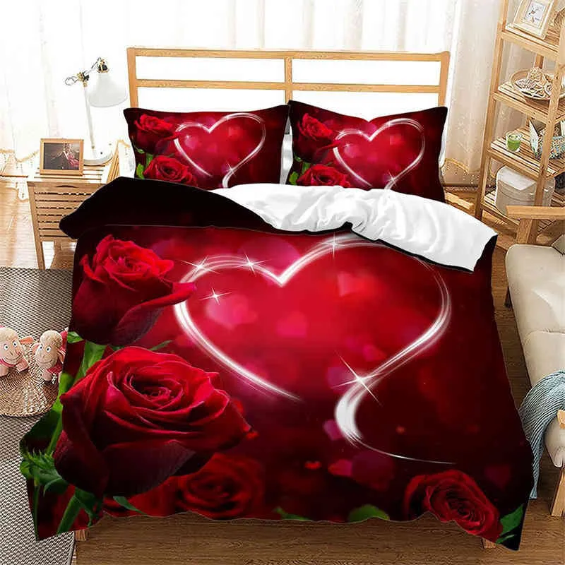 Любовь тематические постельные принадлежности набор романтическая пара пуховато -покрытие розовая цветочная печата