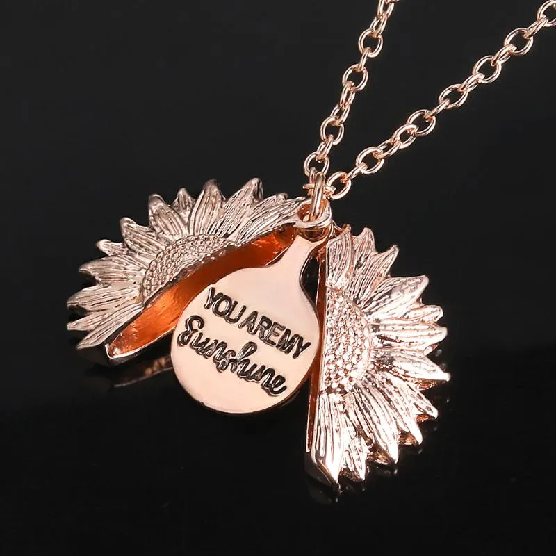 Pendant Necklaces You Are My Sunshine Open Locket Sunflower Necklace Boho Jewelry Friendship Gifts Letter CollierPendant286M