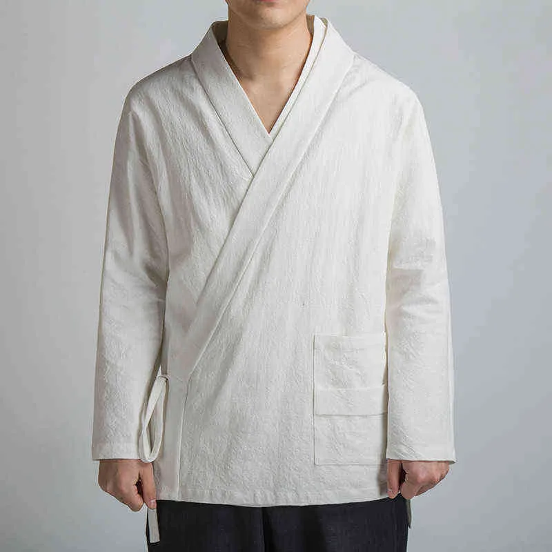 Casa de linho de algodão de costura aberta tradicional Men Kimono Cardigan Masculino Harajuku Outwear Mens Kongfu Coats 5xl L220706