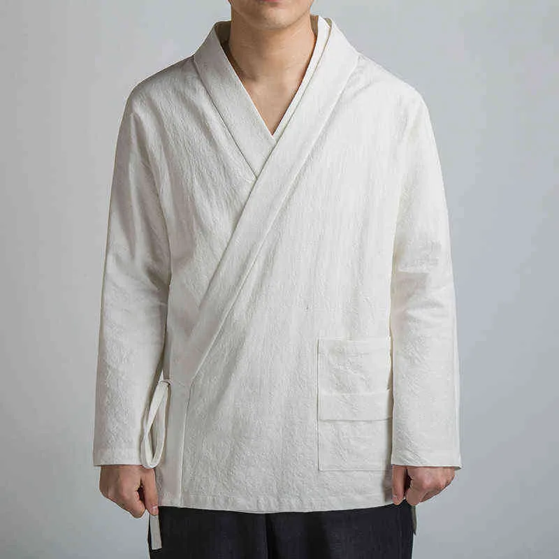 Traditionell öppen sömmen Män bomullslinnjacka män kimono cardigan manlig harajuku outwear mens kongfu rockar 5xl l220706