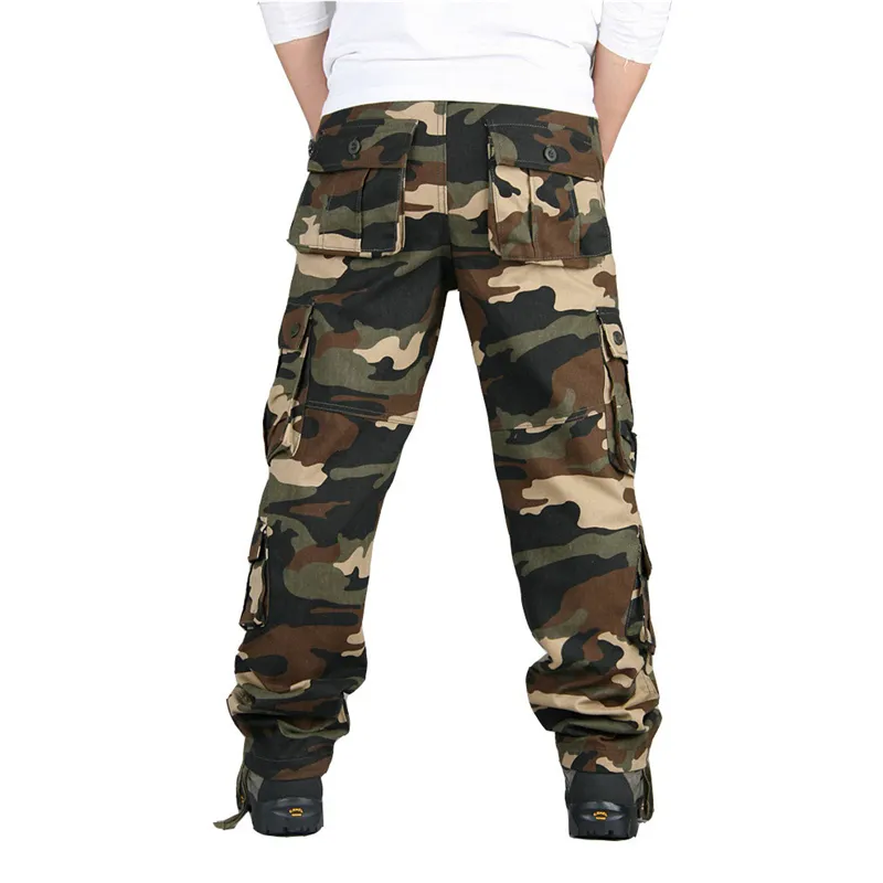 Calça masculina camuflagem de camuflagem de cargo de algodão casual multi -bolso de calça longa calça de hip hop hip hop montes urbanos tactical militar 220826