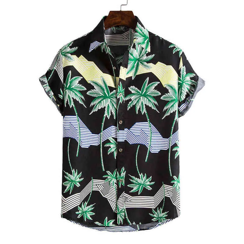 Camisas florais da praia de praia hipster impressão de palmeira de manga curta Hawaiian Aloha Camisa Men Festas Casas Camisas Hombre L220704