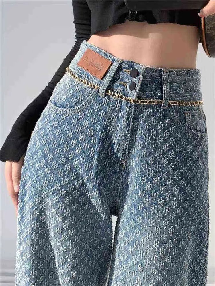 Szczotkowane żakardowe niebieskie jeansy Kobiety Summer Do Old Design Full Print Full tali