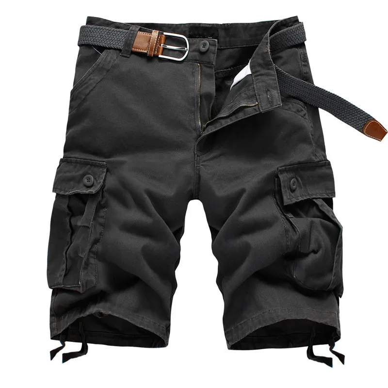Mens Shorts de carga Baggy Multi Pocket Khaki Summer Masculino Exército Militar Shorts Táticos Militares Calças Sólidas Curto 2944 Sem Cinturão 220521
