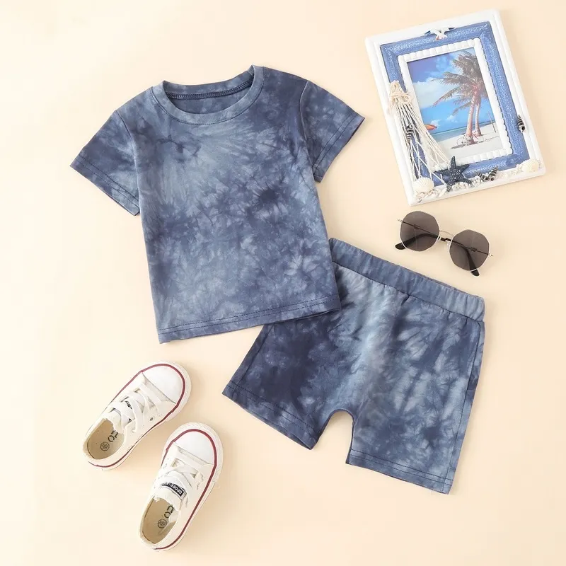 Summer Toddler Kids Baby Boys Girls Clothes Tracksuit Set Tiedye Printed Short Sleeve Tops Shorts Casual Outfits 220615
