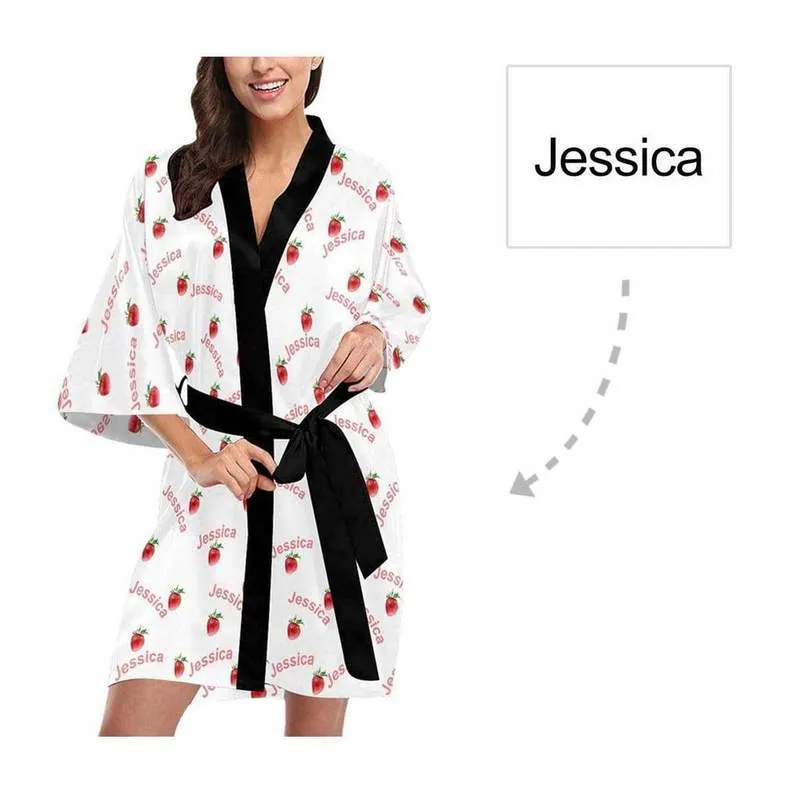 Visage personnalisé fraise rose imprimé robe kimono courte pour femme cadeaux personnalisés femme intérieur automne doux pyjama ensemble vêtements de nuit 220621