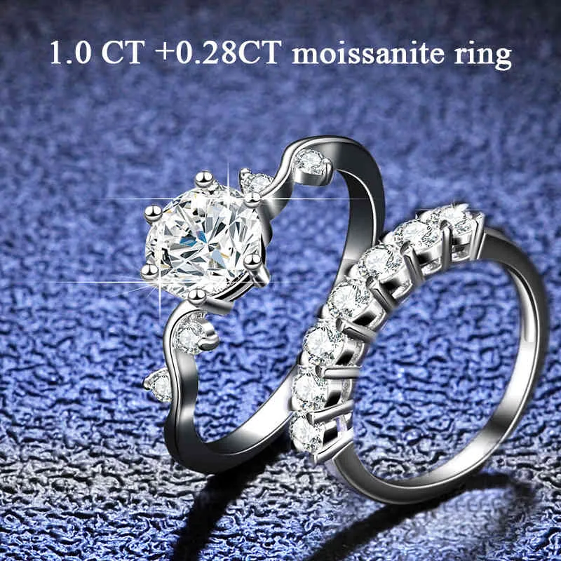 Véritable Moissanite pour les femmes 1ct bague en diamant rond avec bordure florale bijoux en argent Sterling anniversaire promesse anneaux cadeau