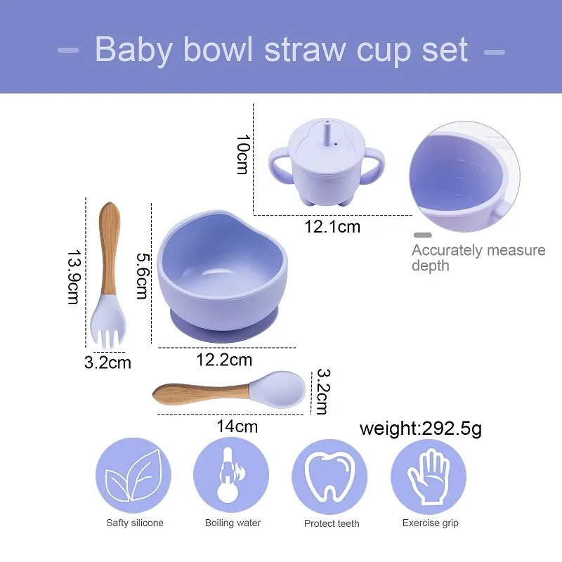 Bébé silicone bol fourchette cuillère tasse de paille en silicone bol cuillère d'apprentissage des plats de table de table de table bol bpa bpa produit bébé produit 220624