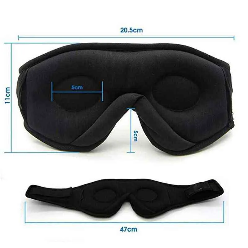 Masque de sommeil 3D Eye HeadSet Bandeau Doux Élastique Confortable Casque de Musique Sans Fil Avec Micro Pour Les Dormeurs Latéraux 220509