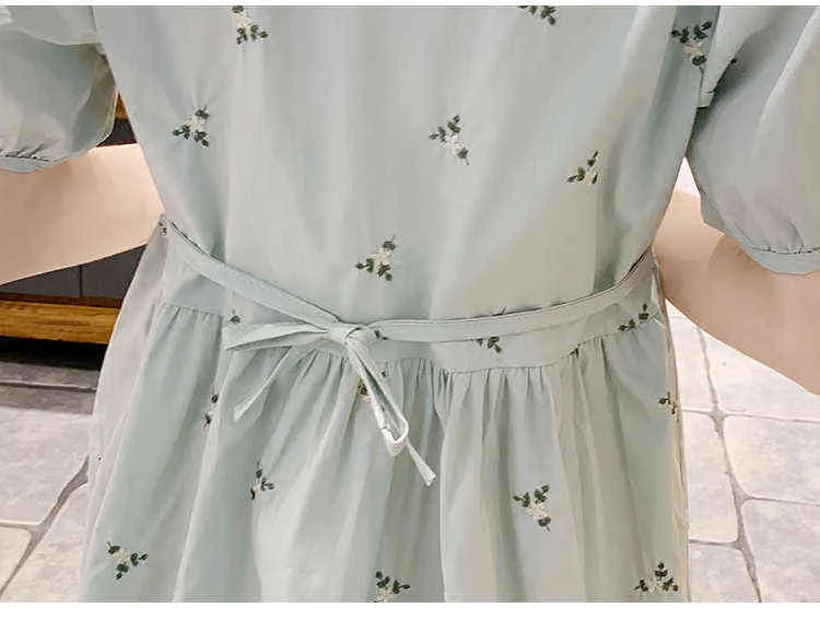 Summer Short Sleeve Maternity Dress Fashion Floral Embroidery Drawstring Waist Pregnant Women Cotton Dress Pregnancy Dress J220628